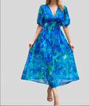 Women's summer dress 2025 fashion printed waist-cinching dress; holiday long dress; party dress; ladies' clothing.