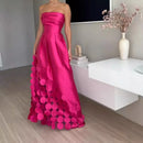 European and American Fashion Strapless, High-waisted Evening Gown, Women Design Sense Stitching Wafer Satin Sexy Dress Vestidos