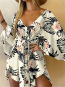 Women Ruffle Flowers Print Sundress