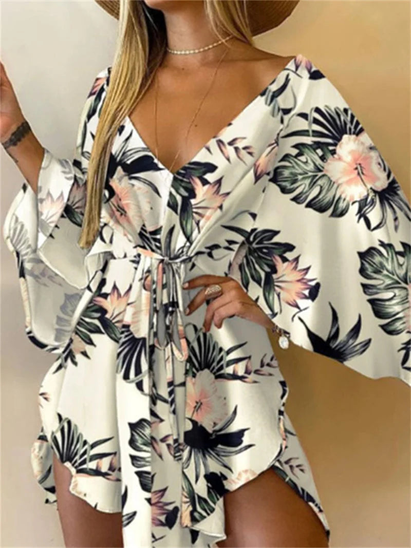 Women Ruffle Flowers Print Sundress