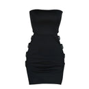 Women’s Sexy Tube Tops Pencil Dress Fashion Solid Color Rhinestone Hollow Skinny Short Dress Streetwear