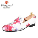 Piergitar White Color Fabric Of China Oil Painting Style Men's Loafers For Fashion Party And Wedding Handmade Slip-On Flats
