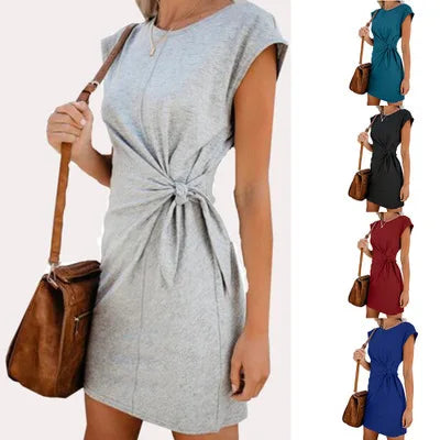 Women's Short Sleeve Asymmetrical Lace Up Dress