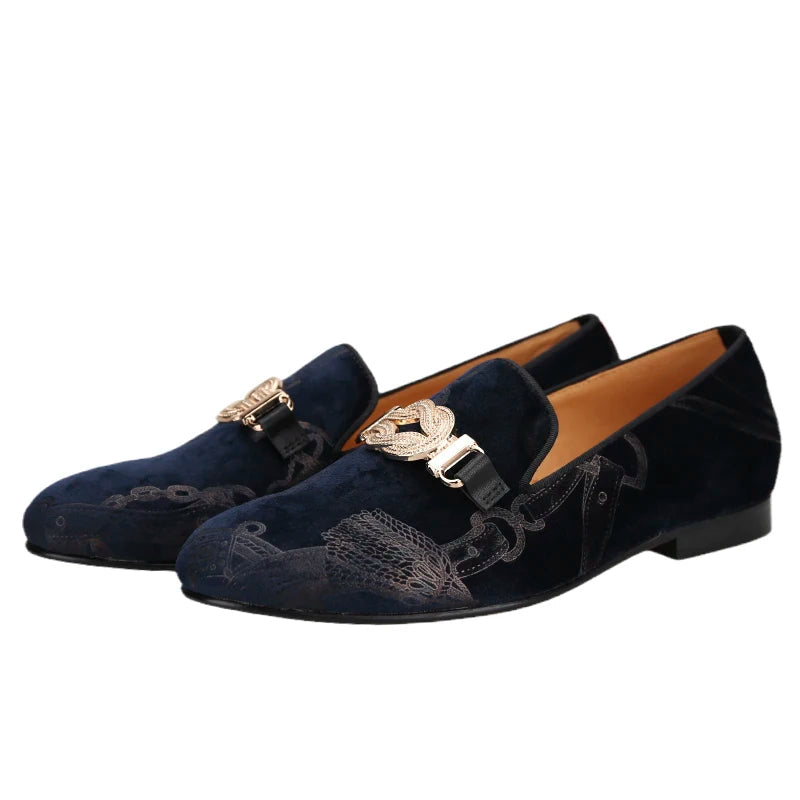 Men's Classic Loafers With Paisley Printing Made By Hand In Court Style