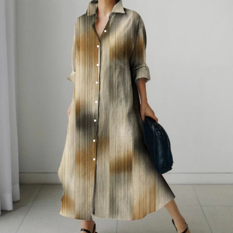Women's Retro Print Long-sleeved Dress