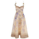 2025 New French High Quality Luxury Chic Dress Appliques Floral Print Spring Summer Strapless Women Holiday Spaghetti Midi Dress