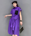 Extra Sleeves Decorated New 2025 Summer Korean Style Woman Purple Shirt Dress Loose Fit Chic Unique Big Size Casual Robe JKXD005
