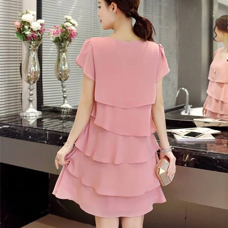 Women Ruffle Short Sleeve Dress