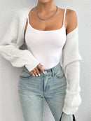 Shrug Raglan Sleeve Open Front Cardigan Elegant Solid Color Ribbed Knitted Cardigan For Spring & Fall Women's Clothing
