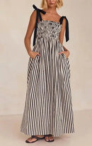 2025 Women's Summer Style Striped Rubber Elastic Sexy Big Swing Bag Suspender Dress Club Clothing Vestidos