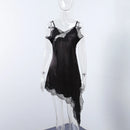 Sexy Sling Dress Women V Neck Hollow Out Backless Patchwork Lace