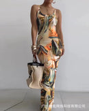 Gradient Printed Long Dress Summer New Women's Fashionable Printed Sexy Sleeveless Suspender Slim Fit Hip Hugging Long Dress