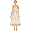 2025 New French High Quality Luxury Chic Dress Appliques Floral Print Spring Summer Strapless Women Holiday Spaghetti Midi Dress