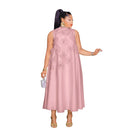 Women Sleeveless Loose 3D Flower O-neck Dress 2025 Summer Bodycon African Street Midi Maxi