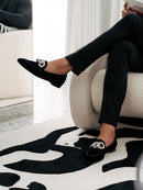 Piergitar Black Velvet Slippers With Matching Gros-grin Piping And Chain-Shaped Allover Crystals Handmade Slip-On Men's Loafers