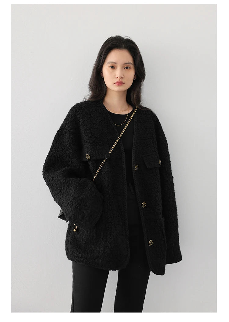 CHIC VEN Women's Woolen Coat Heavy Industry Down Jacket Vintage V-Neck Woman Down Coat Female Tops Autumn Winter 2024