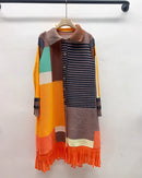Miyake Women's Color Matching Dress, Autumn and Winter New Fashion Print Pleats, Medium Length, Loose Length Skirt