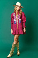 Women Long Sleeve Sequin Shirt Dress