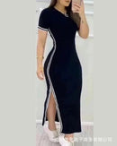 Women's Round Neck and Side Split Short Sleeves Dress