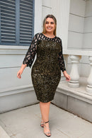 Women's Plus Size Lace Sequin Mesh Sleeve Bodycon Dress