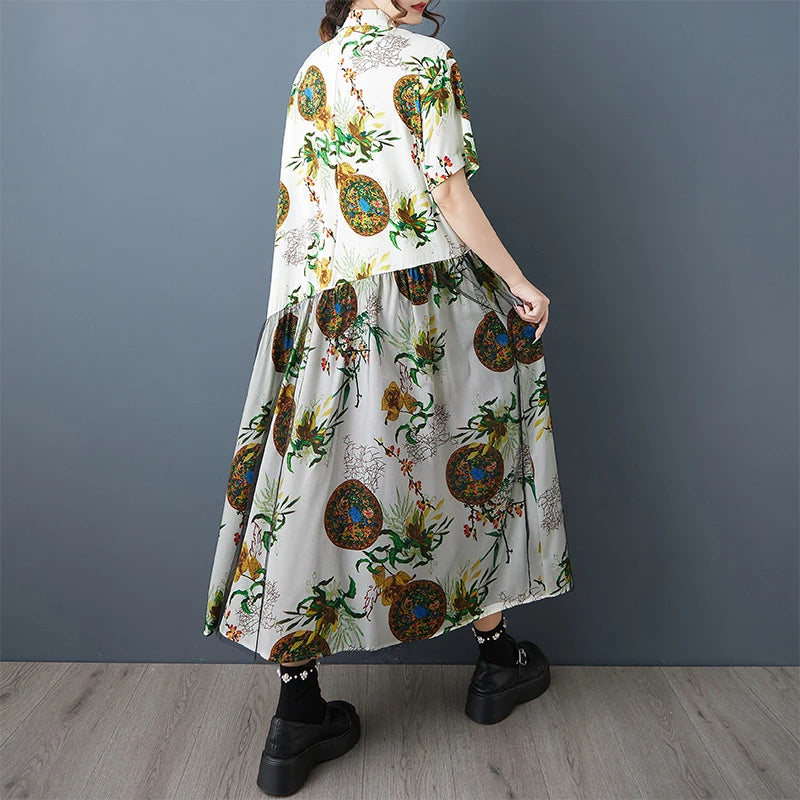 Stripe Print Mid Length Buttoned Midi Dress