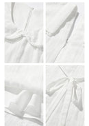 White Bow Jacquard Sundress Women Sweet Summer A-Line Dress with Tie Straps Petite Fit Flowy Midi Dress Cute Vacation Daily Wear