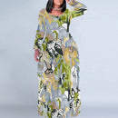 Plus Size Green Floral Print Maxi Dress Long Sleeve Comfortable Everyday Look