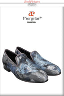 Piergitar 2023 New Abstract Printed Cotton Men's Loafers For Party Handmade Slip-On Moccasins Red Outsoles Smoking Slippers