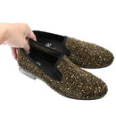 Piergitar 2024 Gold Crystals On Black Suede Slip-on Smoking Slippers Handmade Men's Loafers For Luxury Evening Party And Prom