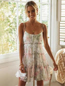 Spaghetti Strap Flower Chiffon Mini Dress