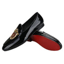 Piergitar Black Patent Leather Men's Loafers With Manual Embroidery Patches Imported From India Slip-On Moccasins Red Outsoles