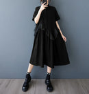 Mesh Ruffles Joined New 2025 Summer Woman Short-Sleeve Green Shirt Dress Loose Fit Tide Big Size Girls Casual Large Robe JKXD026
