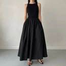 Simple Elegant Long Black Dresses For Woman Round Neck Sleeveless Low Waist