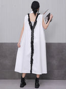 Front Pocket New 2025 Summer Korean Style Woman Black Sleeveless Shirt Dress Loose Fit Chic Holiday Casual Big Size Robe JKXD003