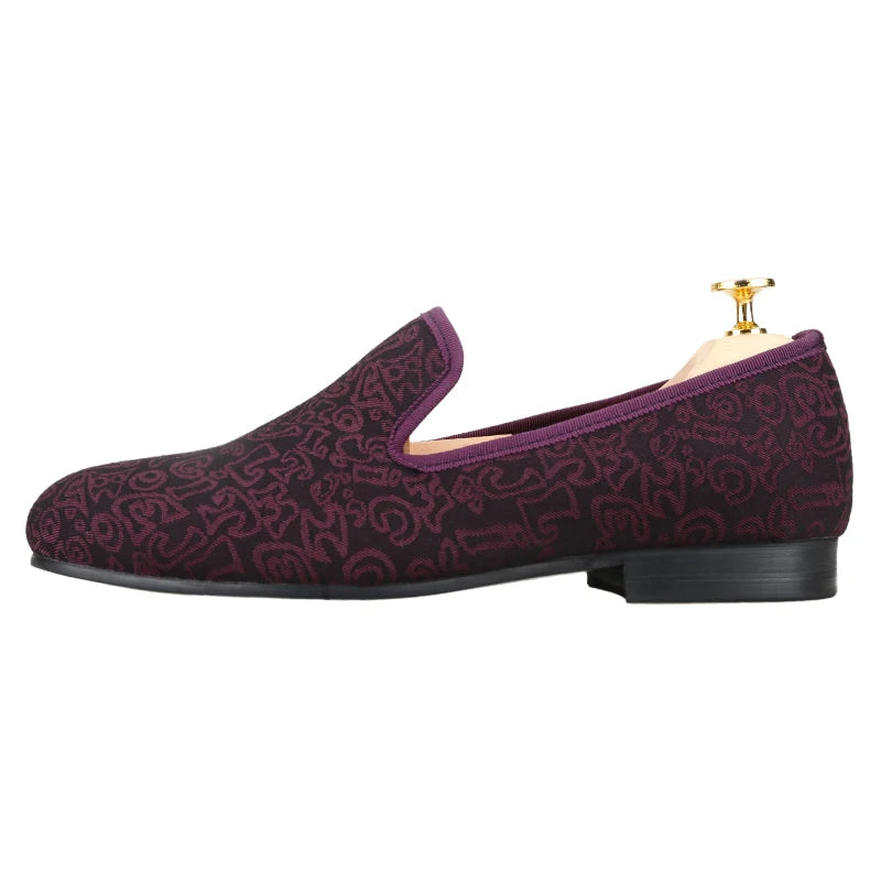 Piergitar Fashion Letters Printed Canvas Men Slip-On Shoes Handmade Classic Model Two-Colors Loafers For Casual And Formal Wear
