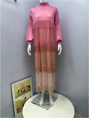 Women's Pleated Puff Sleeve Tassel Dress