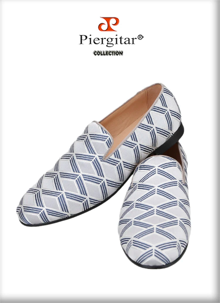 Piergitar 2022 High Grade Silk Fabric Men's Loafers For Party And Wedding Leather Insole Handmade Man Smoking Slippers Plus Size