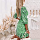 New Mid length Dress Waist Pullover Bohemian Printed Short Sleeve Fragmented Flower Dress