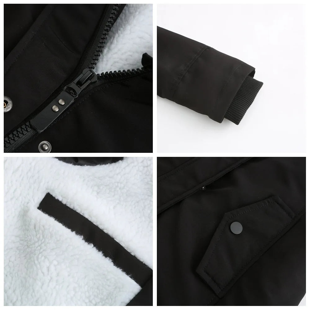 Women's Warm Hooded Parkas, Thick Plush Coats, Female Mid-Long Cotton Jacket, Winter Outwear, Big Size, S-5XL
