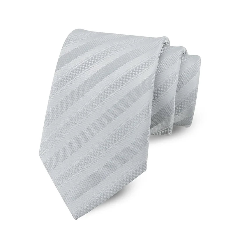 Fashion 8CM Mens Necktie Silver Light Grey Color Stripes Floral Plaid Ties For Man Groom Neck Tie For Business Wedding Party