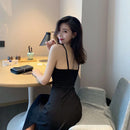 Black Sexy Dress Female High Waist Side Vent Maxi Dress Casual Sleeveless Backless V-Neck Retro Long Dress Sling