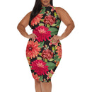 Plus Size Bohemian Paisley Halter Neck Maxi Dress Beach Casual Holiday Party Sundress