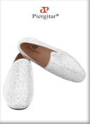 Piergitar Sliver Genuine Leather Men's Loafers With Handmade Bright And Shiny Rhinestones For Fashion Party/Banquet Red Bottom