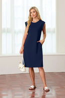 New Fashion And Multifunctional Temperament Round Neck Neck Sleeves Solid Color Summer Dress