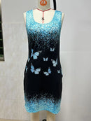 New Summer Women's Vest Skirt 3D Printed Gradient Color Butterfly Casual Fashion Vacation Beach Dress for Female
