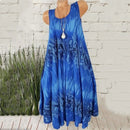 Elegant Floral Printed Lace Stitching O-Neck Sleeveless Women Summer Loose Tank Dress 2024