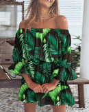 Sexy Slash Neck Long Flare Sleeve Floral Print Mini Dress Summer Women Boho Party Vestidos NMD-6650