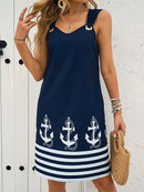 2025 New Women's Vest Skirt Pocket Ethnic Style Fashion Printed V-neck Simple Vacation Beach Mini Dress for Female