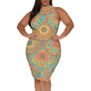 High-Neck Boho Floral Women's Bodycon Mini Dress 2025 New Arrival Summer Dress XL-6XL