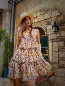 Summer Print Spaghetti Strap Dress Women's Dress Backless Long Camisole Dress Knee-Length Skirt Y2K 2025 New DABUWAWA DM2BDR002